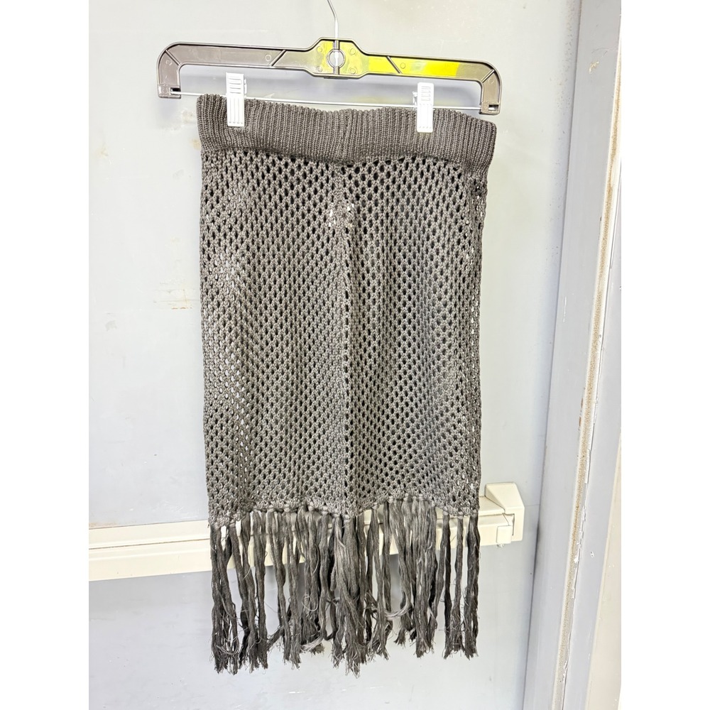 Zaful Grey Crochet Knit Fringe Skirt Swim Cover Up Boho Mesh US 8 NWT